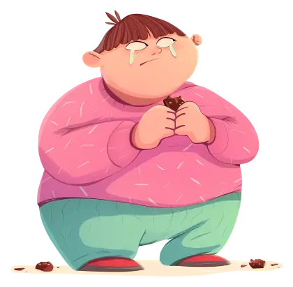 Crying Cartoon Character with Food