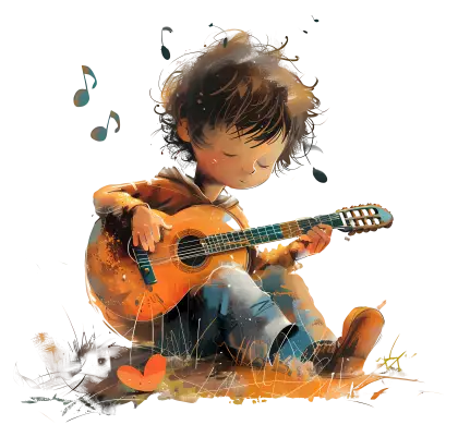 Cute Boy Playing Guitar