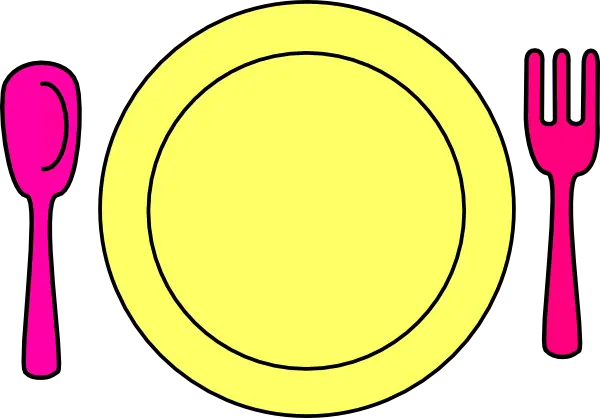 Yellow Plate with Pink Spoon and Fork