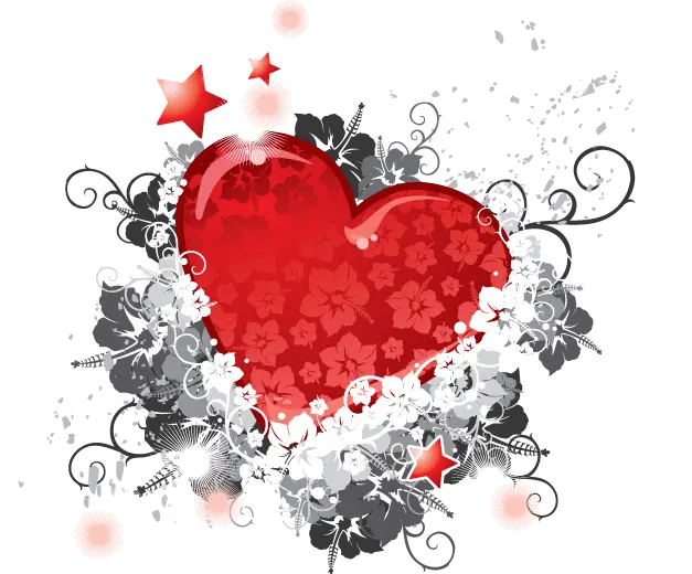 Stylized Red Heart with Floral Design