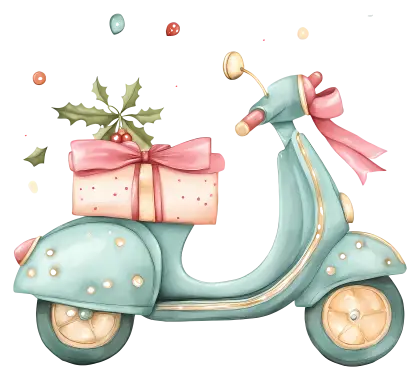 Blue Scooter with Christmas Gift