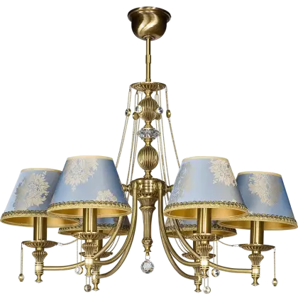 Elegant Gold Chandelier with Blue Lampshades