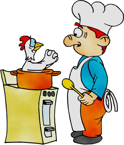 Cartoon Chef and Chicken in Pot Illustration