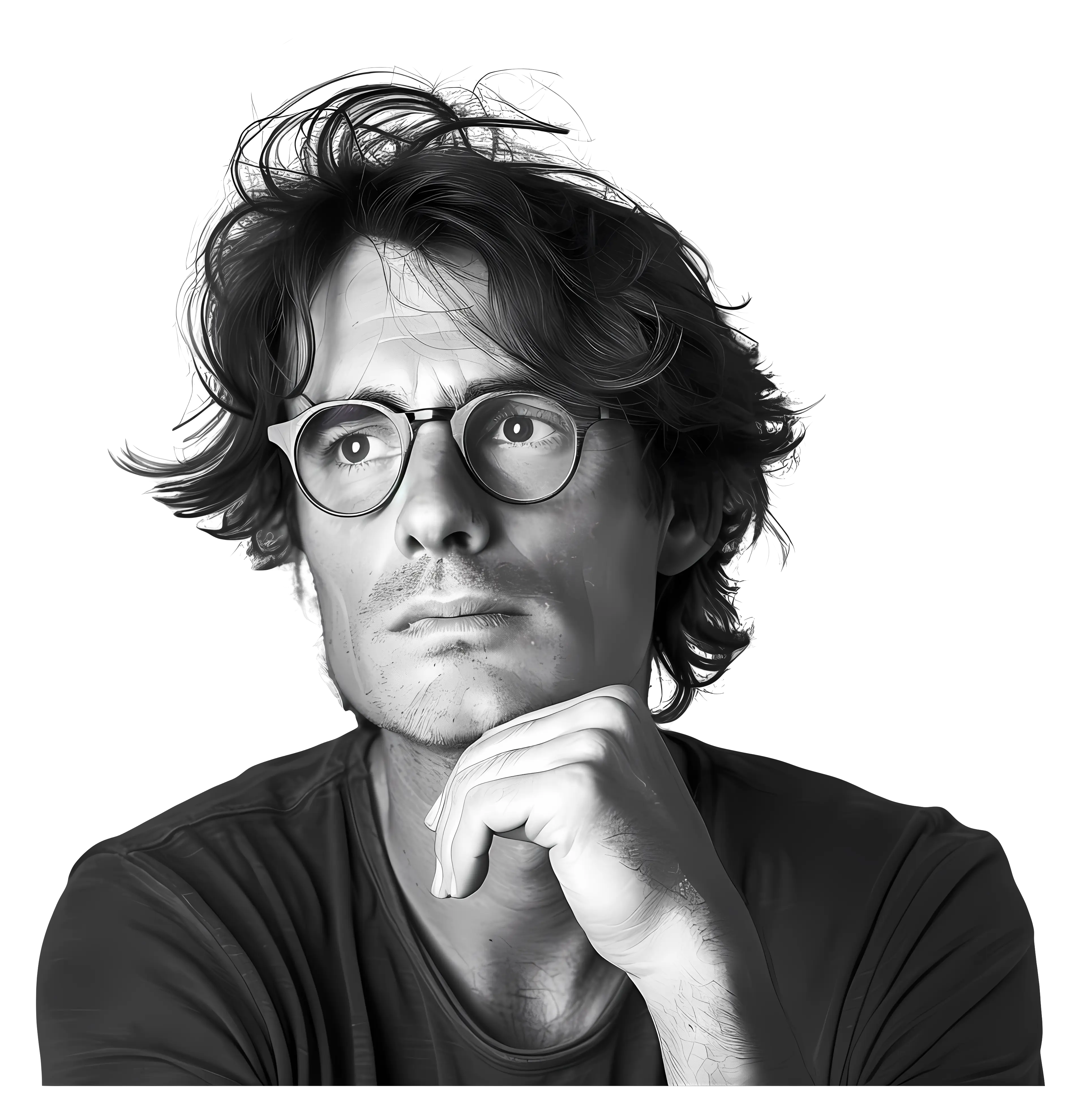 Man with Glasses in Black and White