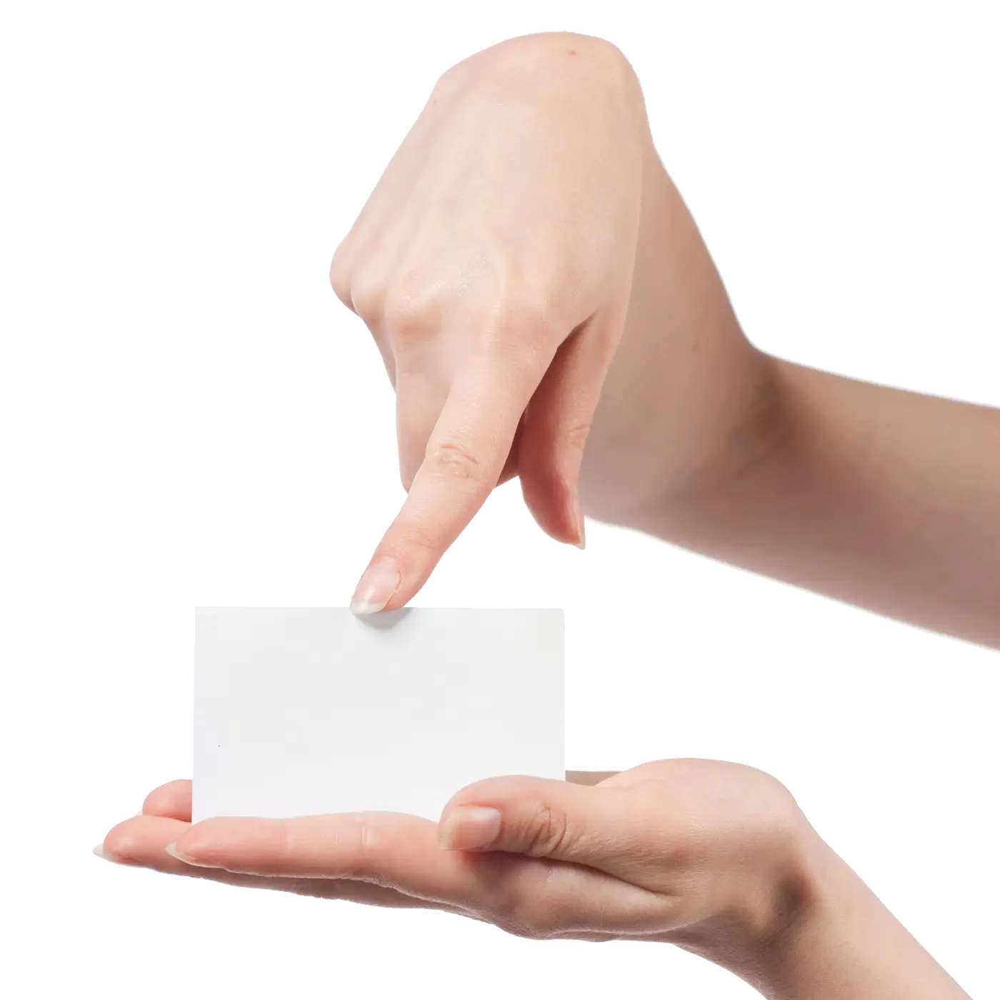 Hands Holding and Pointing at Blank Card