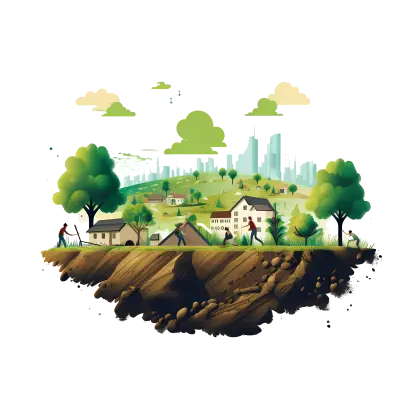 Floating Island with Village and City