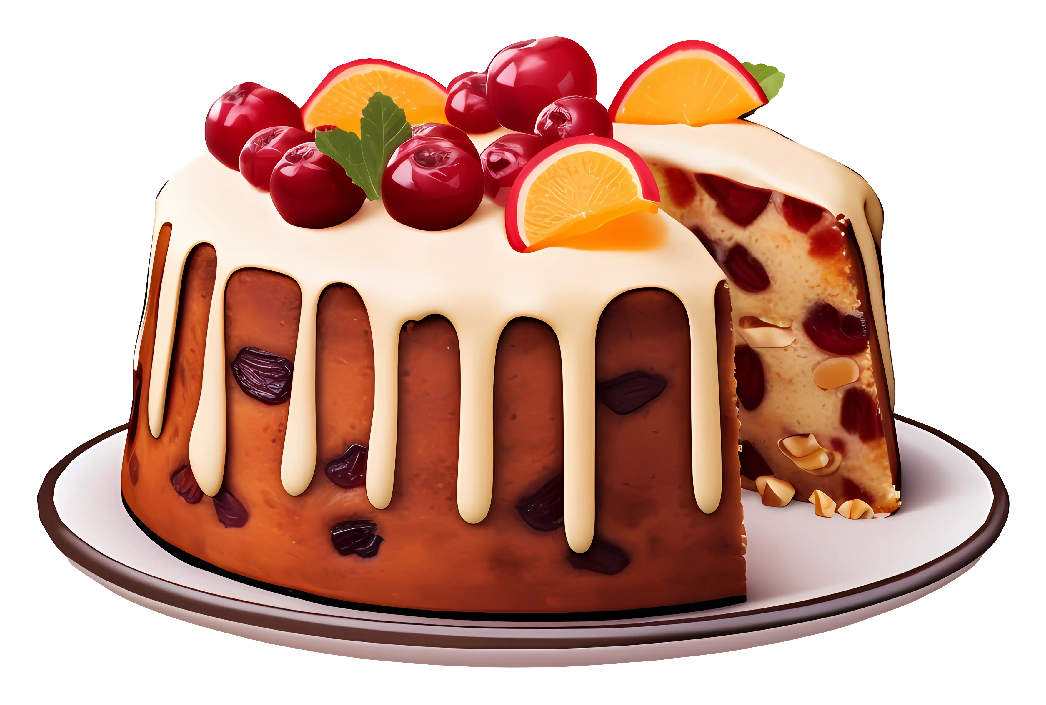 Holiday Fruit Cake with Cherries and Icing