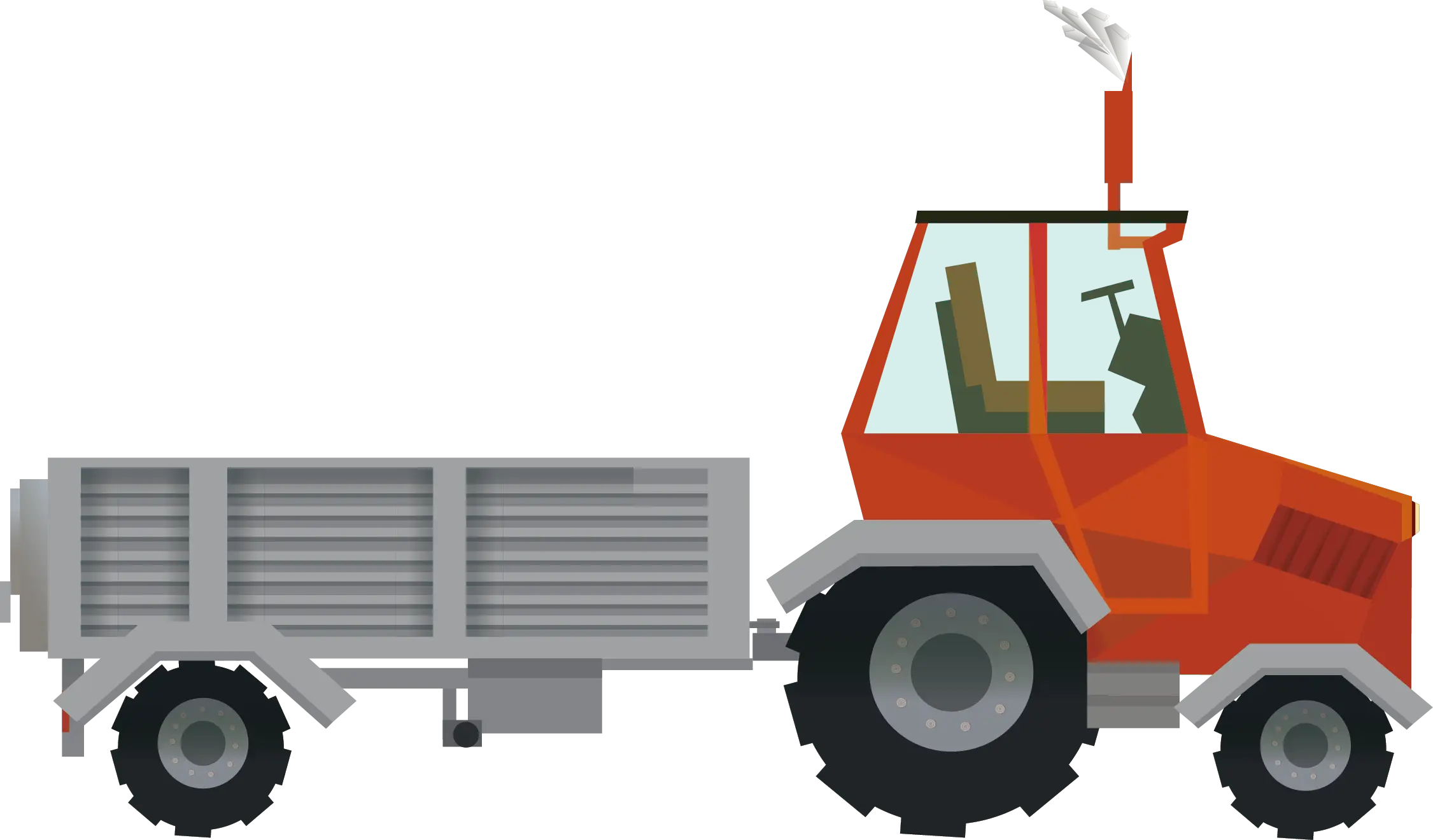 Red Tractor with Attached Trailer for Farming