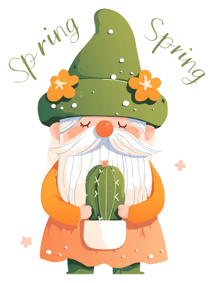 Spring Gnome with Cactus Pots