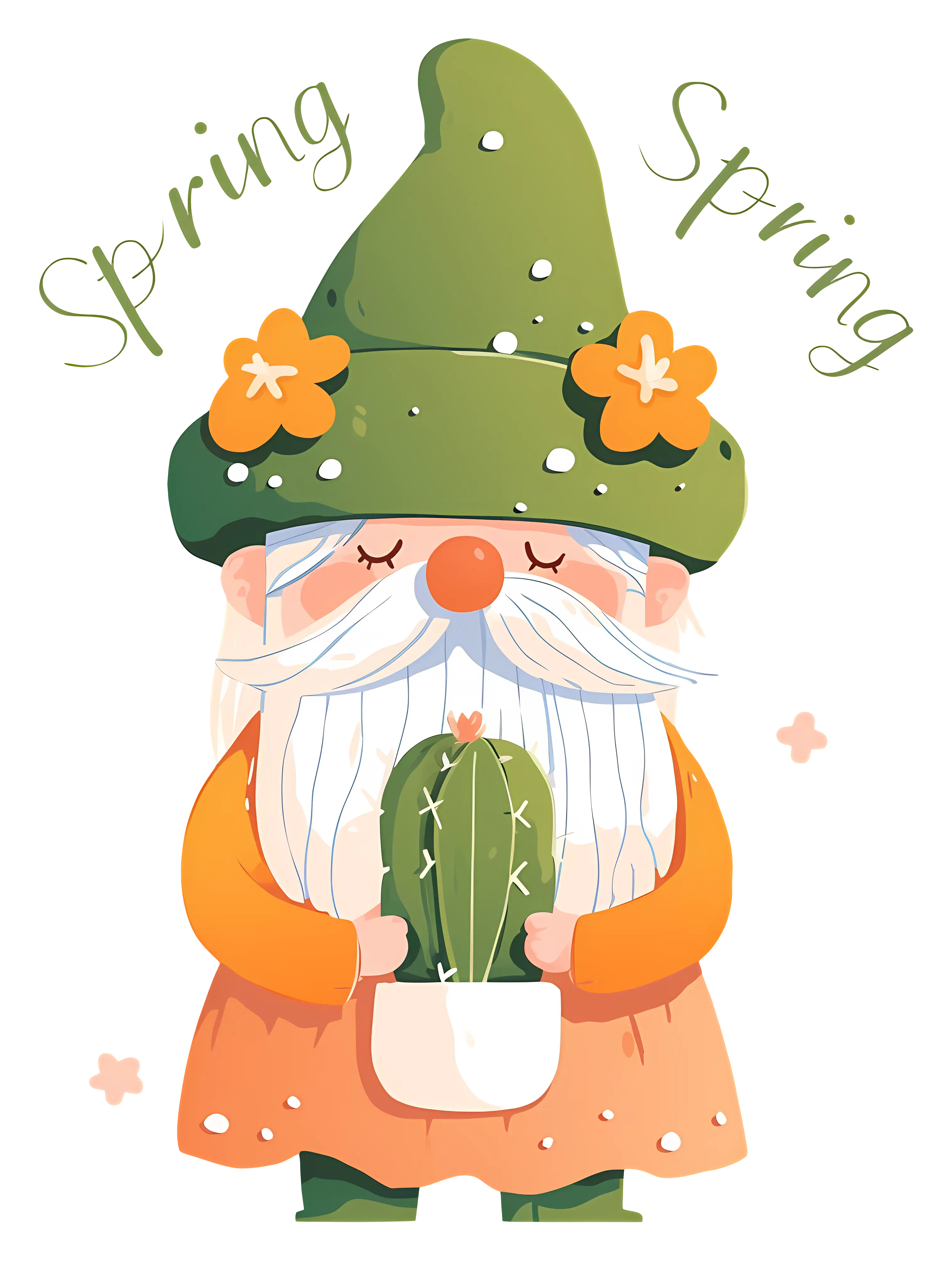 Spring Gnome with Cactus Pots