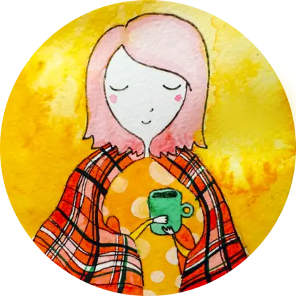 Girl with Blanket and Mug Illustration