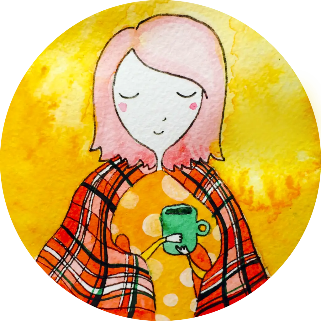 Girl with Blanket and Mug Illustration