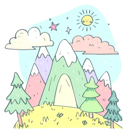 Pastel Whimsical Mountain Landscape Artwork