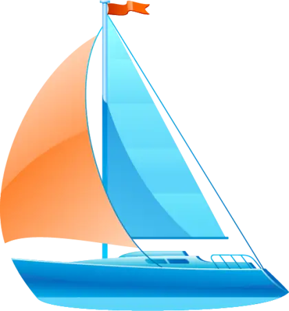 Illustration of a Sailing Boat with Blue and Orange Sails
