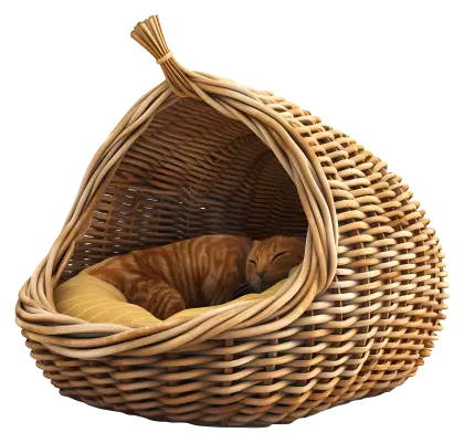 Sleeping Cat in Wicker Basket
