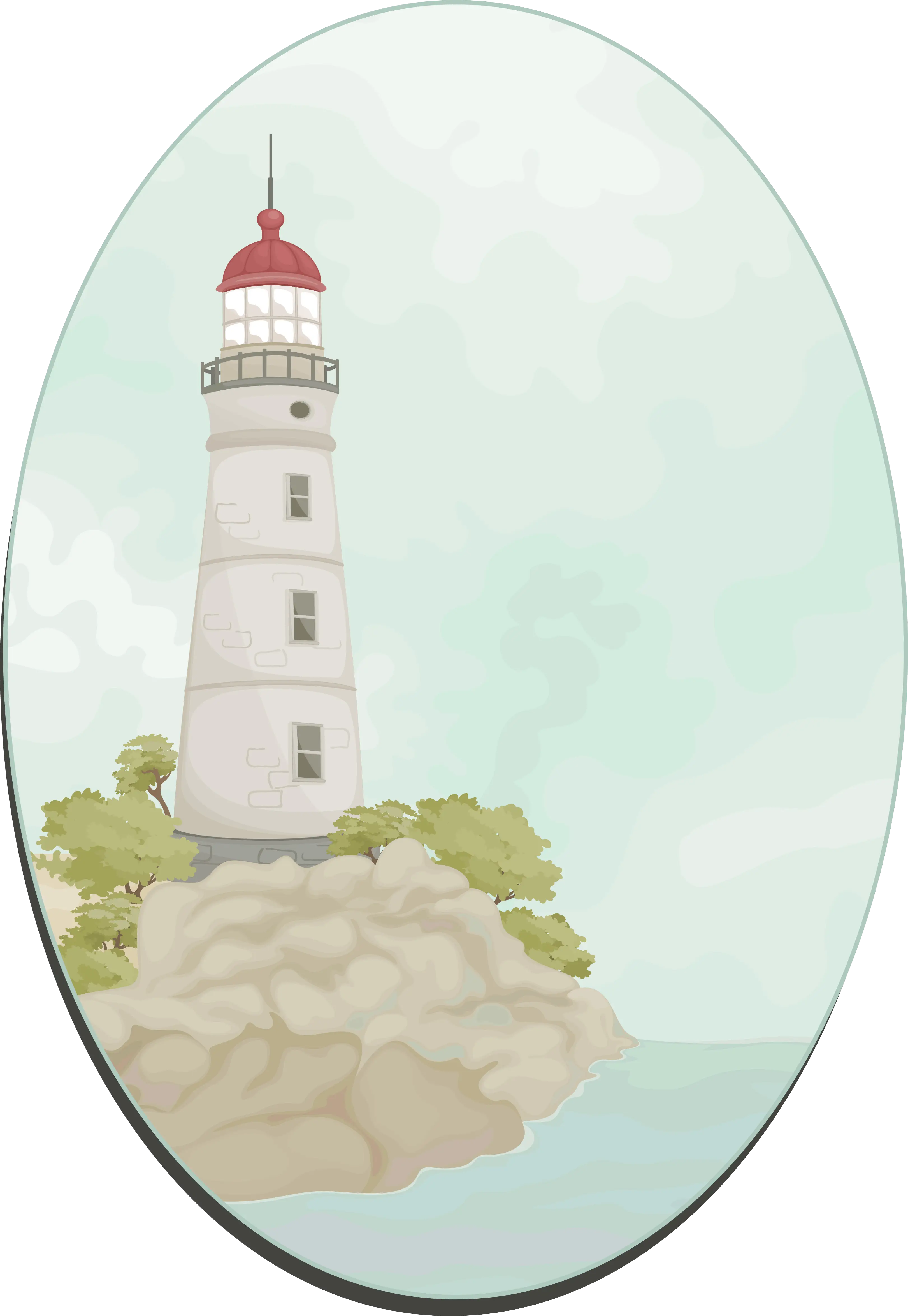 Lighthouse on Hill with Scenic Landscape