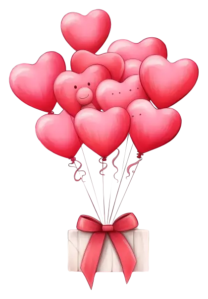 Heart Balloons with Gift Box for Valentine&#039;s Day