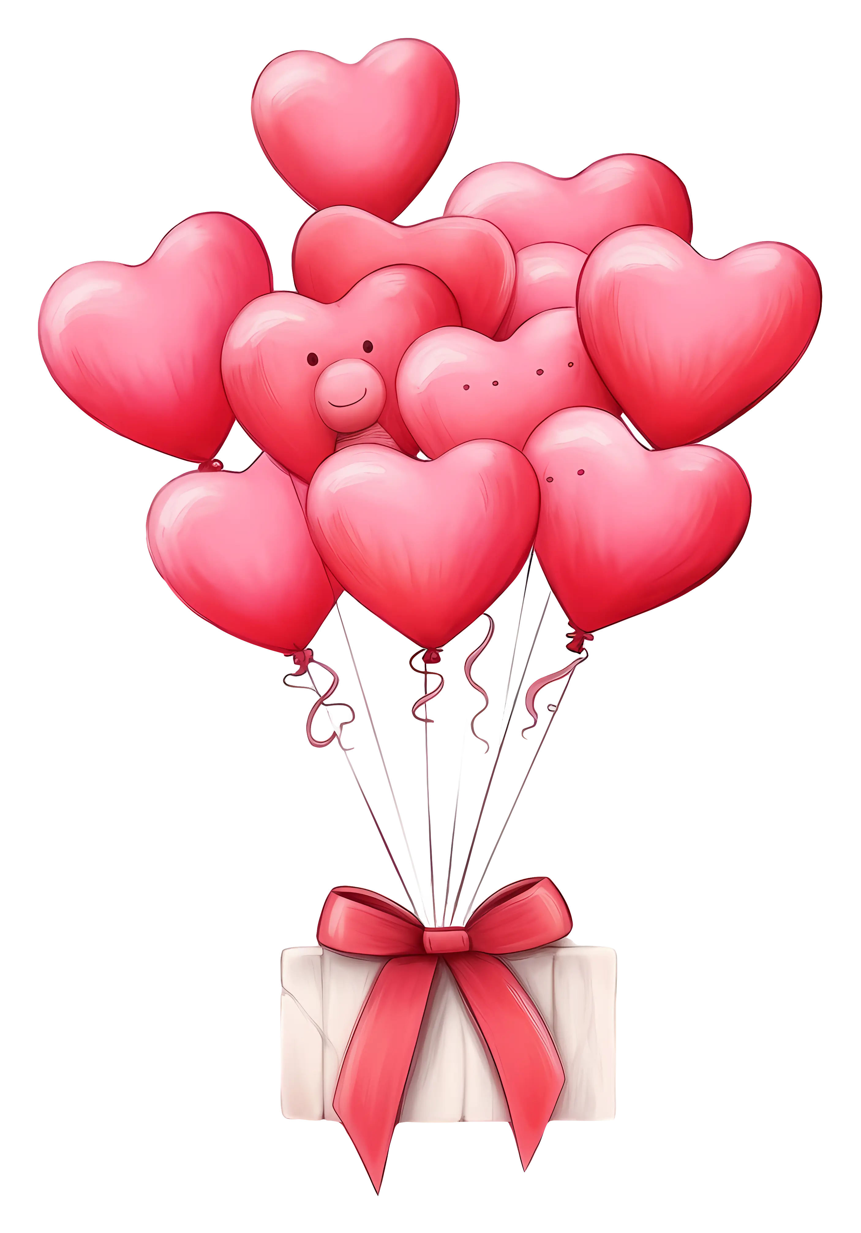 Heart Balloons with Gift Box for Valentine's Day
