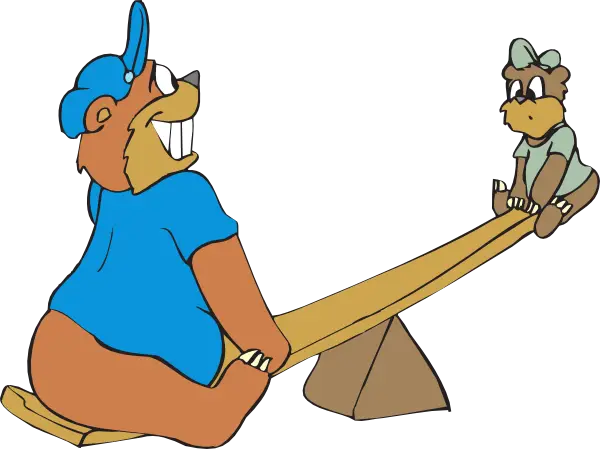 Cartoon Bears Playing on a Seesaw