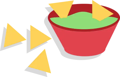 Red Bowl with Guacamole and Chips