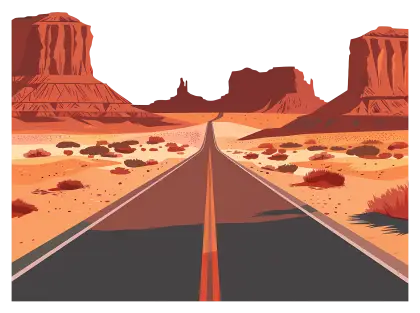 Desert Road with Red Rock Formations