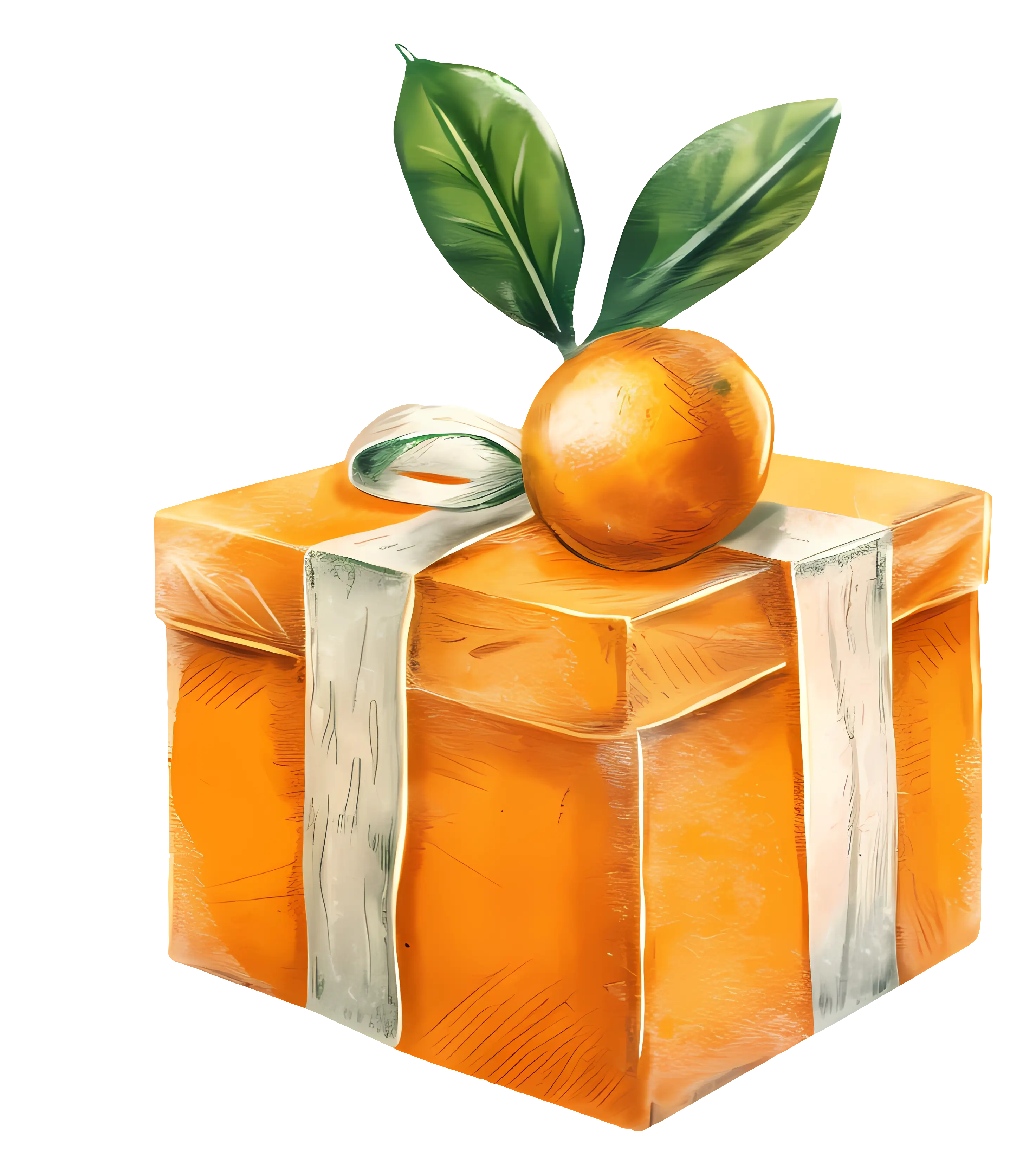 Festive Gift Box with Orange and Greenery