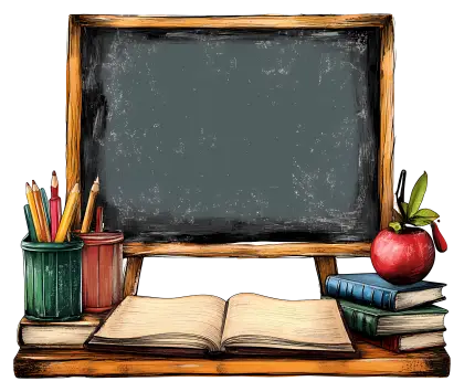 School Chalkboard with Books and Accessories
