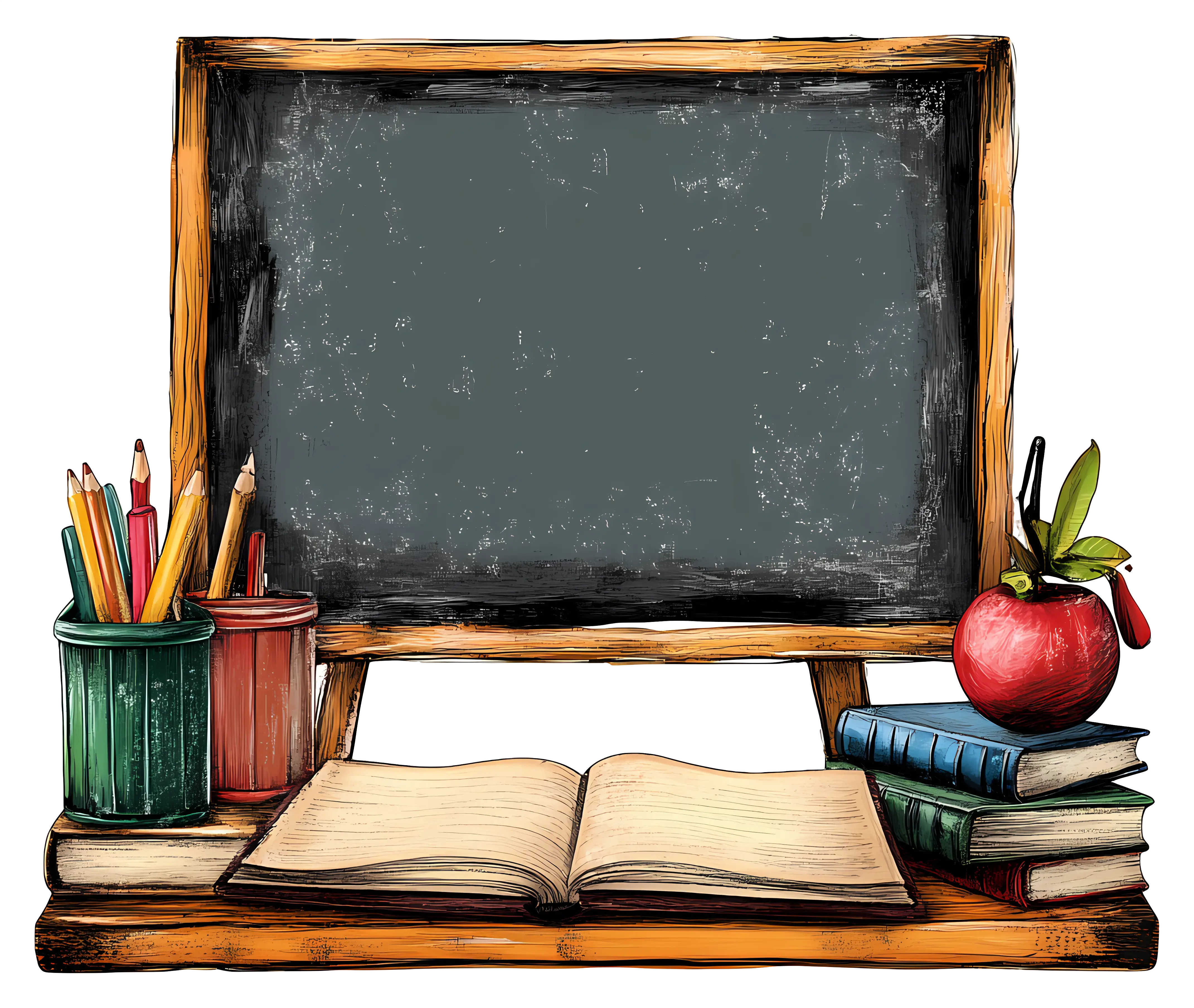 School Chalkboard with Books and Accessories