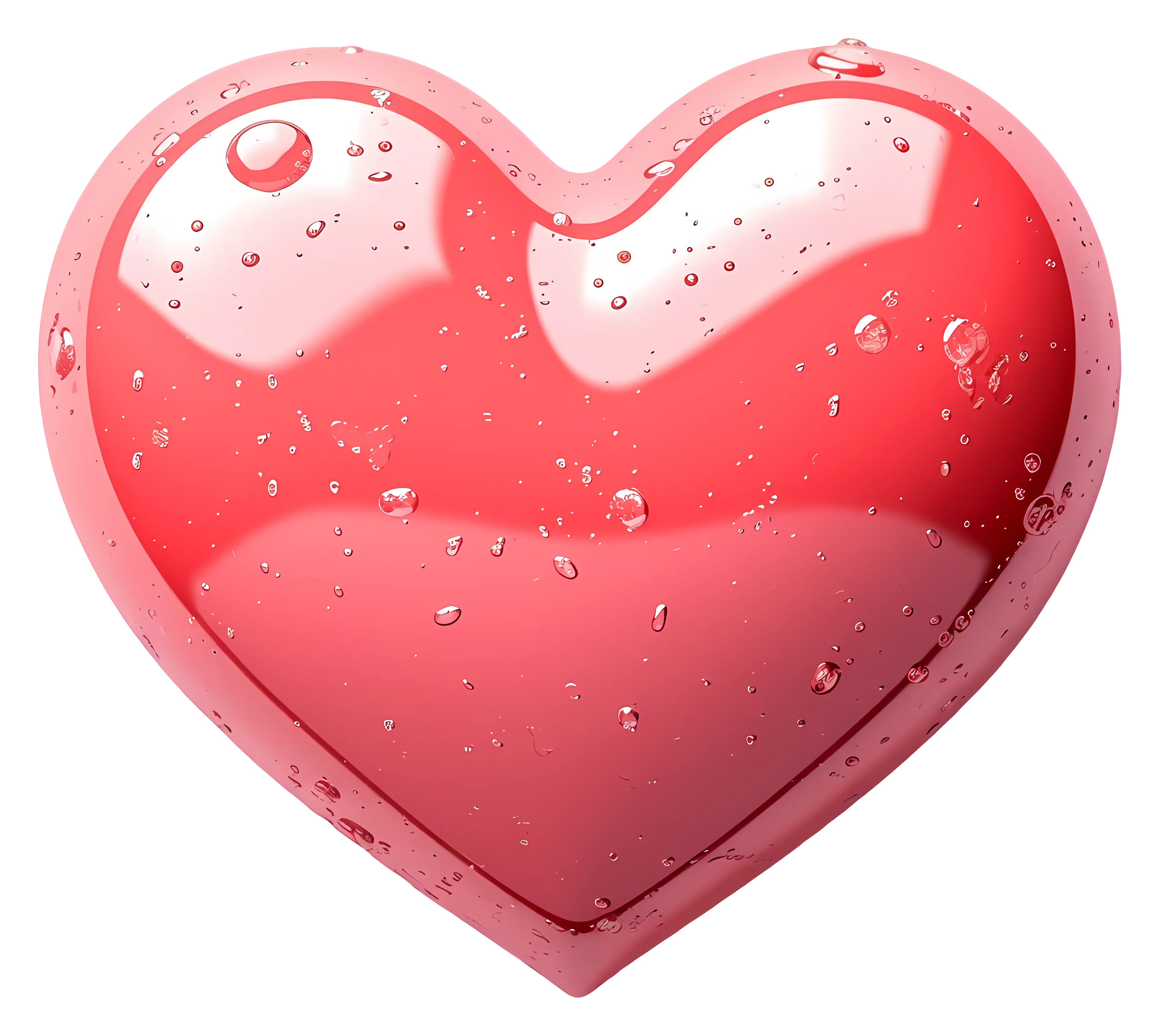 Shiny Red Heart with Water Droplets Effect