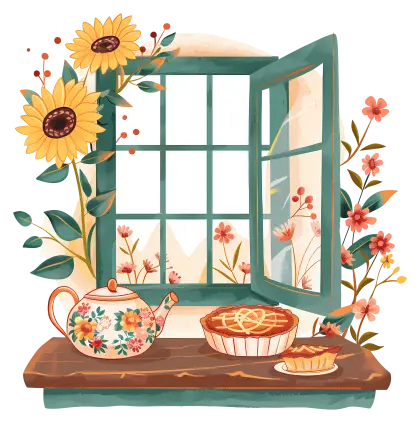 Tea Set and Pie by a Cozy Window
