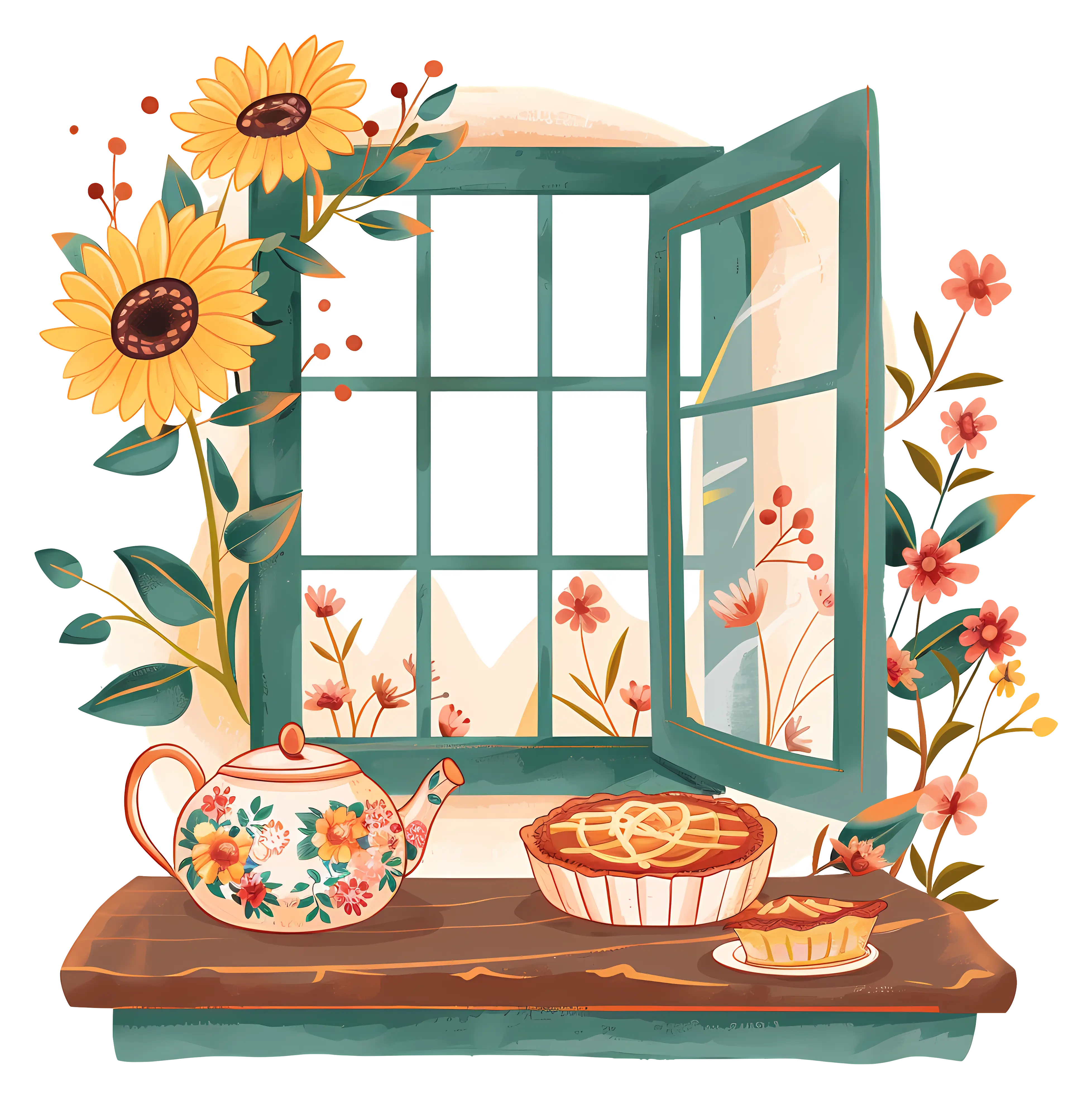Tea Set and Pie by a Cozy Window