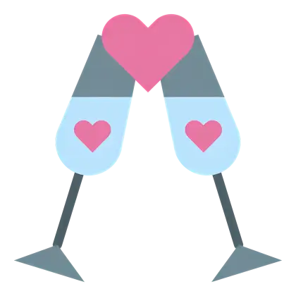 Clinking Glasses with Hearts for Celebration