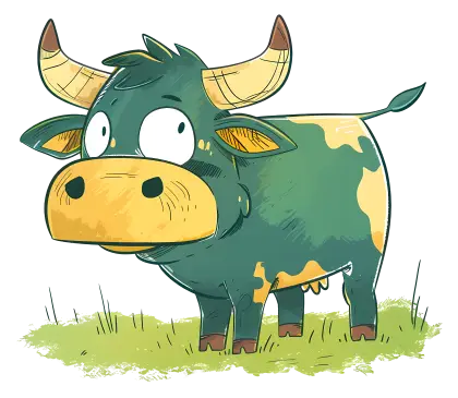 Cute Cartoon Cow in Pasture