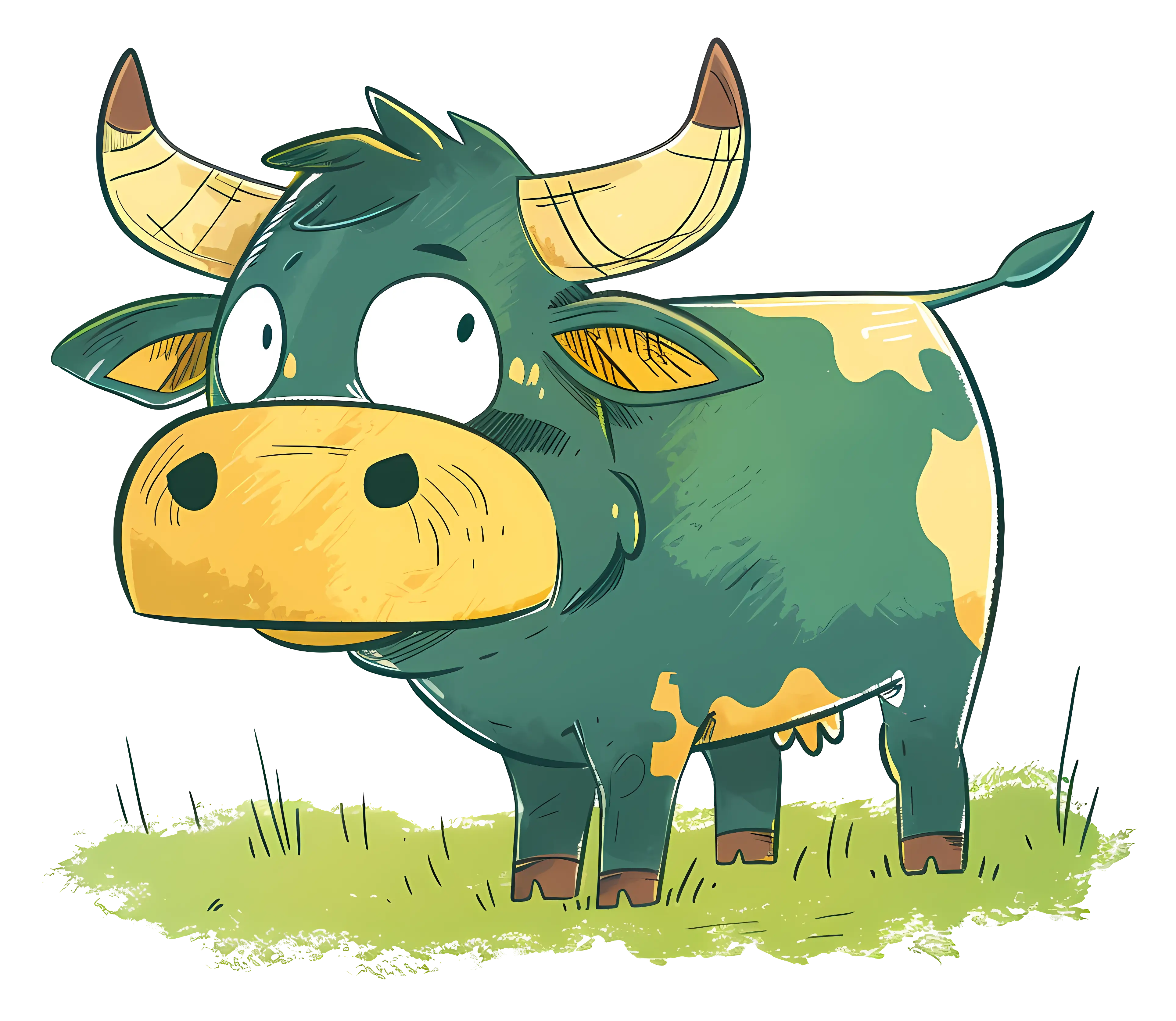 Cute Cartoon Cow in Pasture