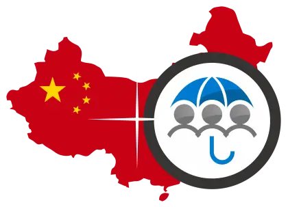 China Map with Flag and Umbrella Icon