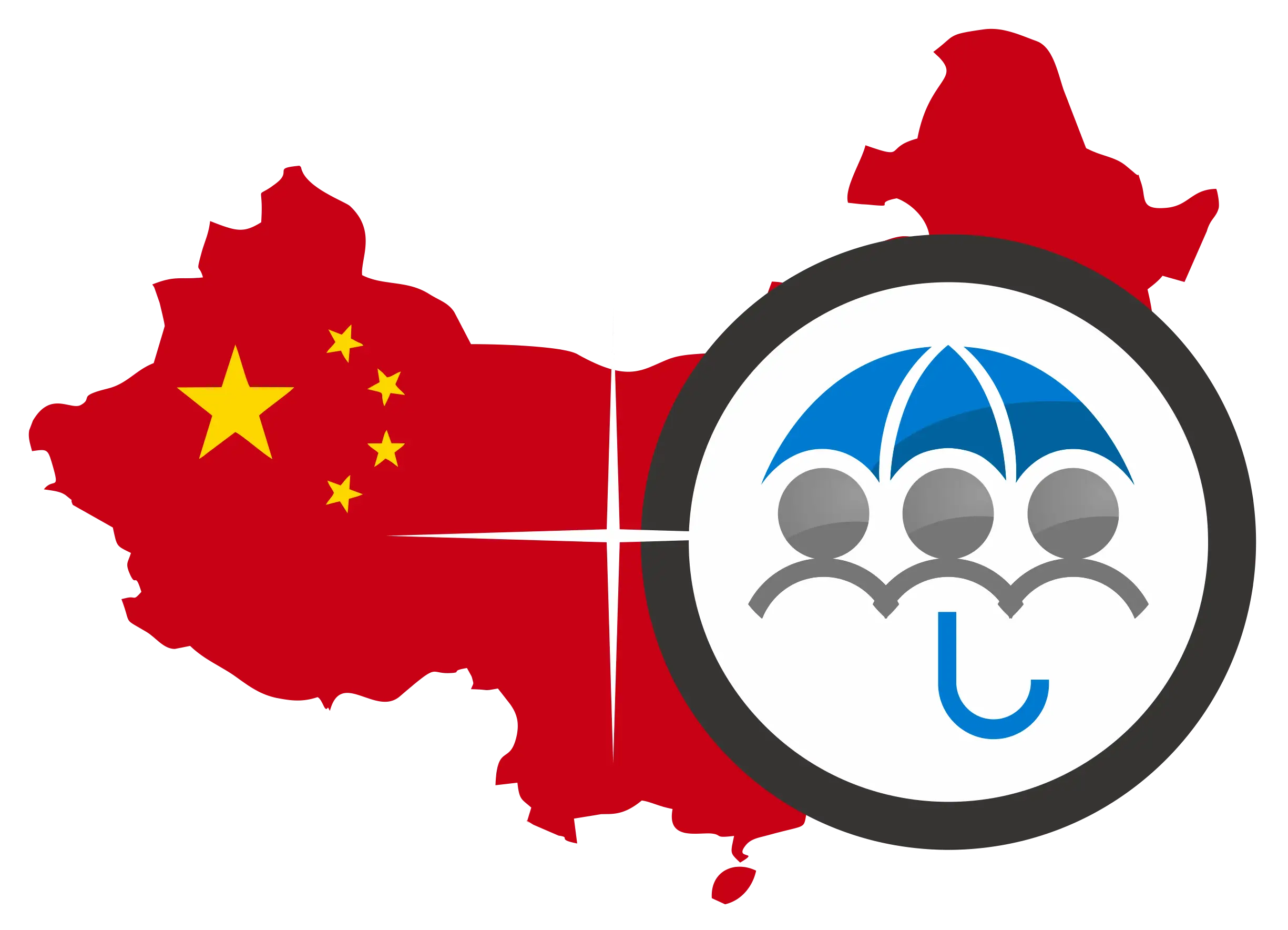 China Map with Flag and Umbrella Icon