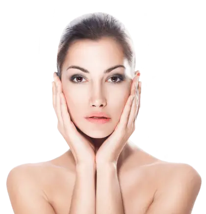 Woman Touching Face in Beauty-Care Pose