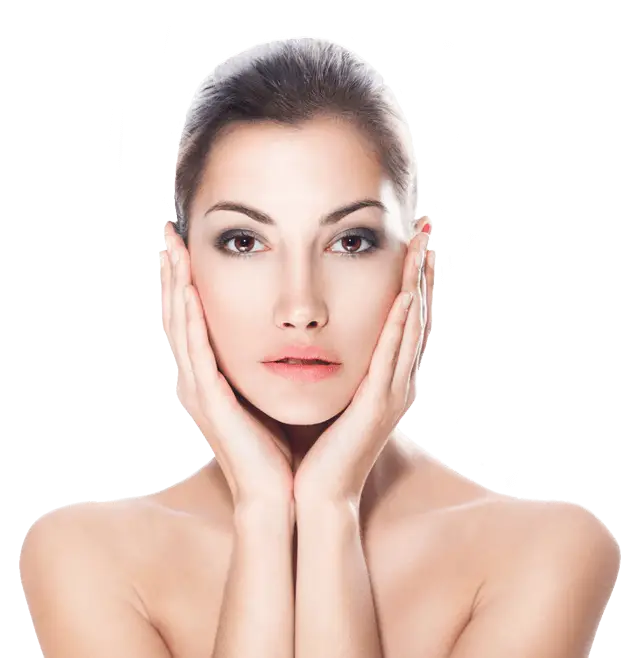 Woman Touching Face in Beauty-Care Pose