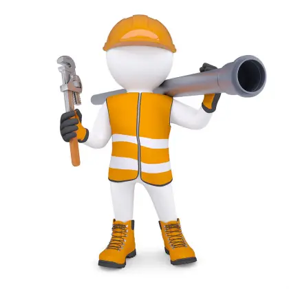 3D Construction Worker with Pipe