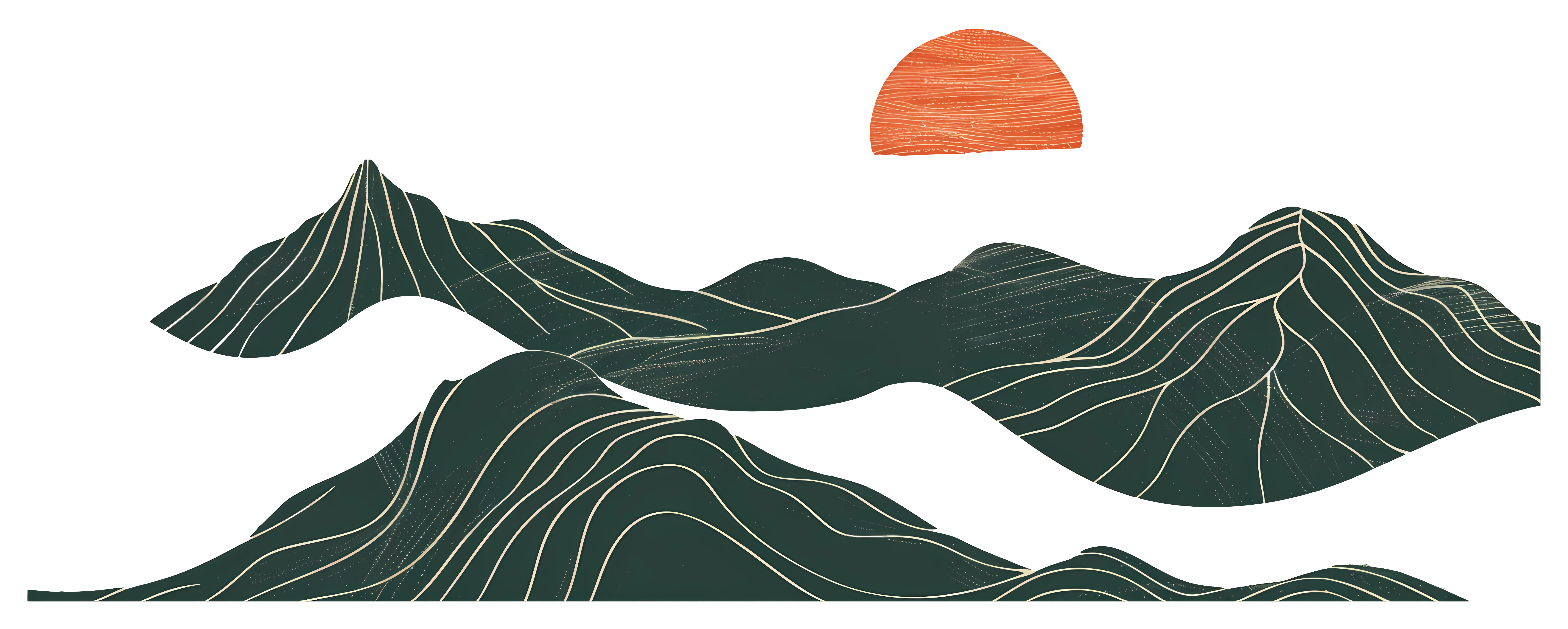 Abstract Mountain Hills and Sun Art