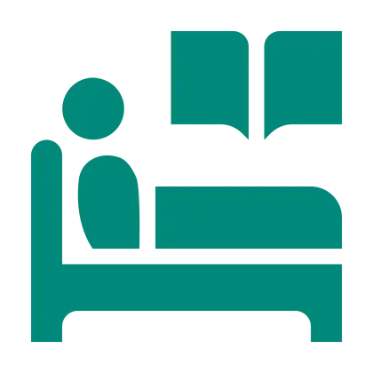 Bed Icon with Reading Person Symbol