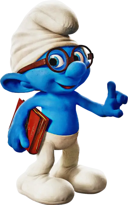 Cartoon Blue Character with Glasses and a Book