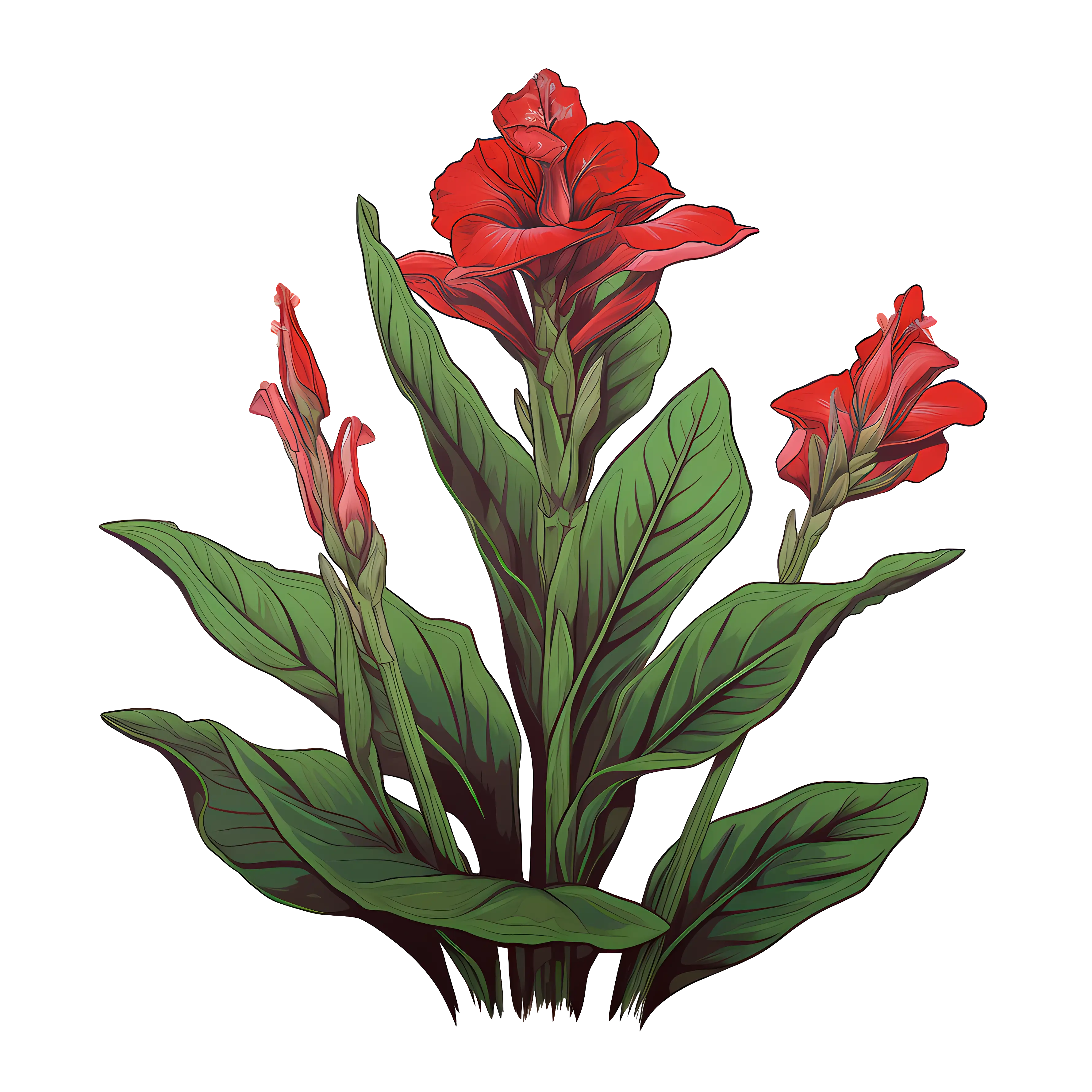 Beautiful Red Flower Plant with Green Leaves