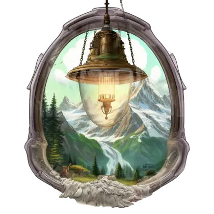 Vintage Lantern with Mountain Scenery
