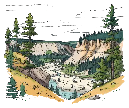 Beautiful Canyon Landscape with River and Trees