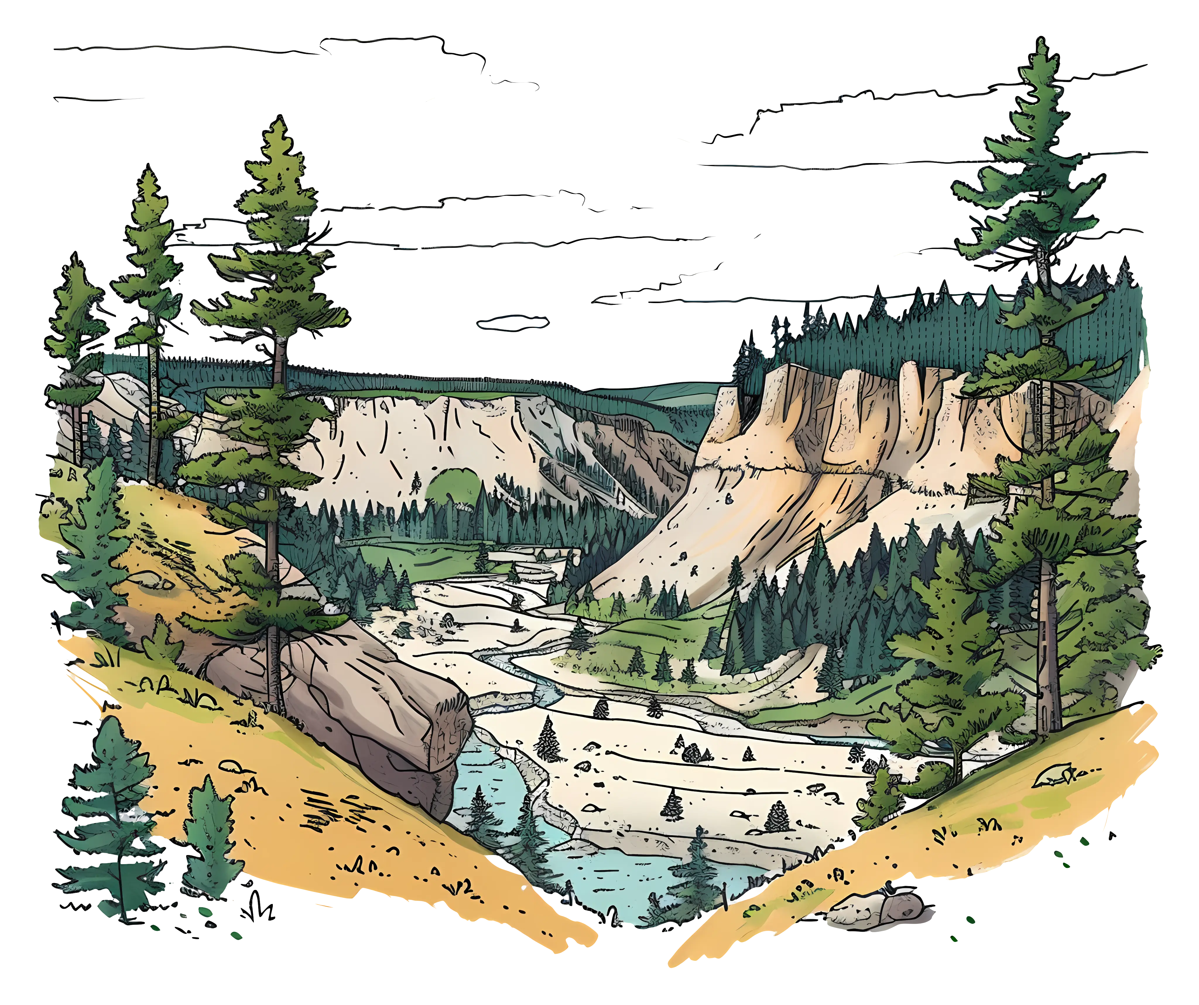 Beautiful Canyon Landscape with River and Trees