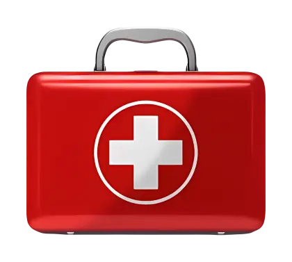 Red First Aid Kit with Cross Symbol