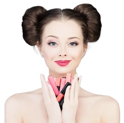 Woman Holding Lipsticks with Smiling Expression