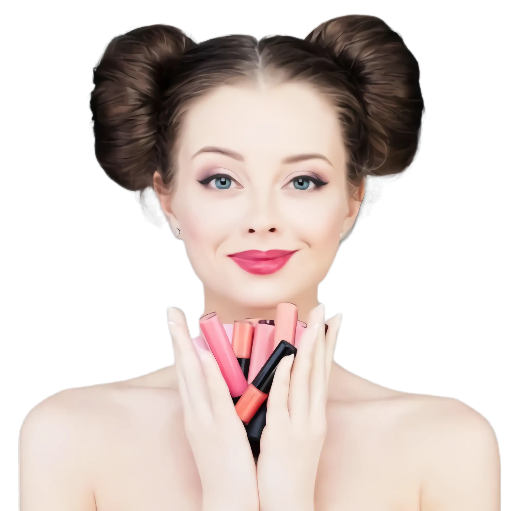 Woman Holding Lipsticks with Smiling Expression