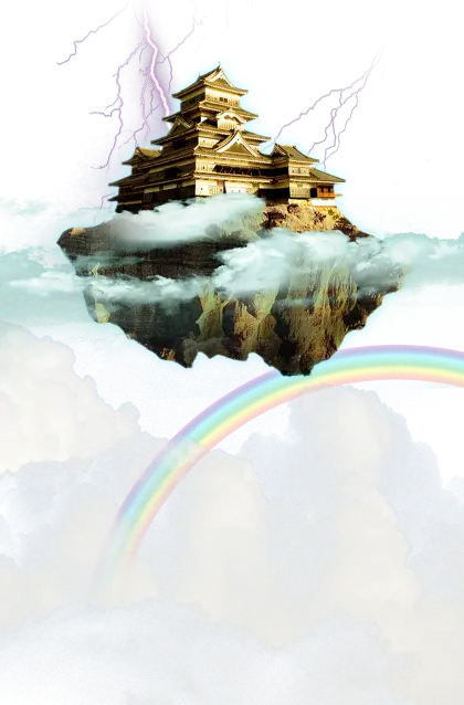 Floating Castle in the Sky with Rainbow